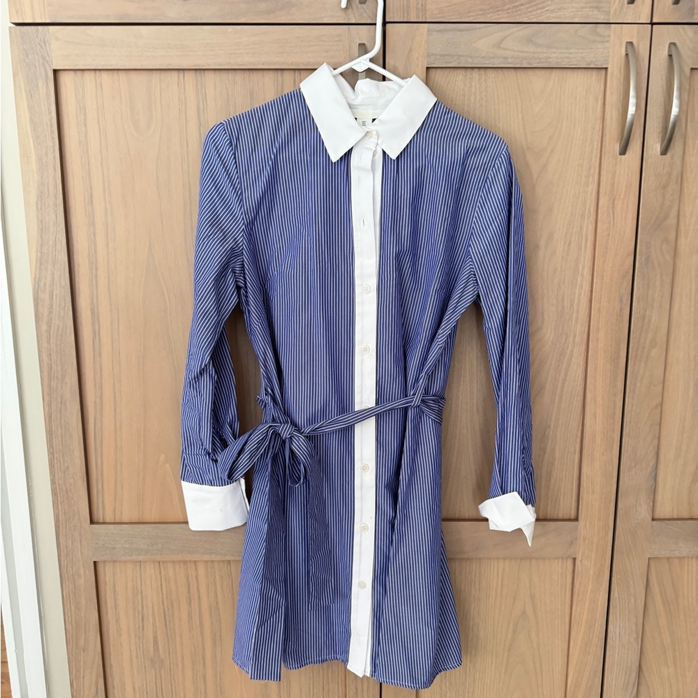 H&M Blue and White Striped Shirt Dress New with Tag